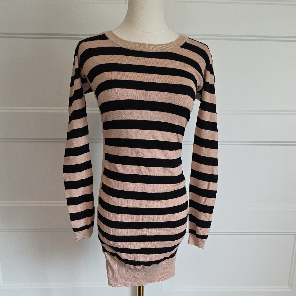 Derek Heart Beige and Black Striped Top